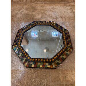 Partylite Octagonal Mirror With Colorful Mosaic Tile & Amber Accents